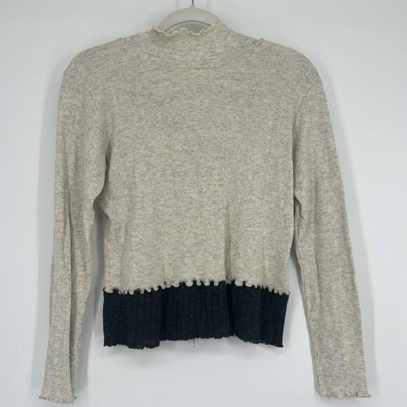 Vintage 90s Cottage Granny Cardigan Medium Sweater Top Shrunken Crop Ruffle Rib - Picture 2 of 6